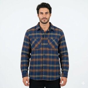 DC Shoes Plaid Quilted Flannel Shirt Jacket Blue Brown Large Large